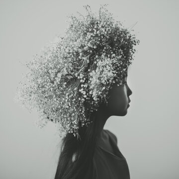 silhouette of a girl  wearing flowers