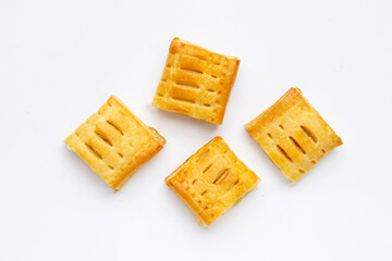 Pineapple pie on white background.