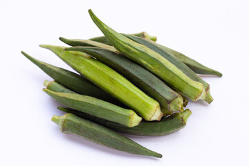 Fresh okra on white background