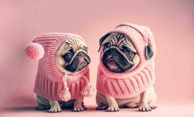 cute couple pug dog in valentine day concept, AI generate