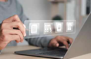 Automated process to manage document files efficiently. Document Management System (DMS) concept.