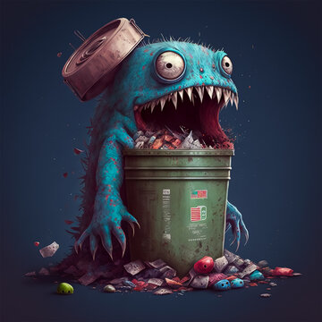 monster with a smile feeds on garbage
