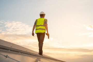 Engineer working on checking equipment in solar power plant,Technology solar energy renewable.