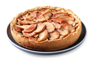 Fresh delicious apple pie isolated on white