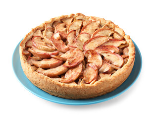 Fresh delicious apple pie isolated on white