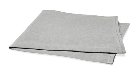 Grey folded fabric napkin on white background