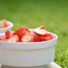 strawberries in a glass bowl