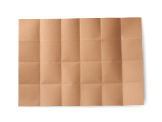 Folded kraft paper sheet isolated on white, top view