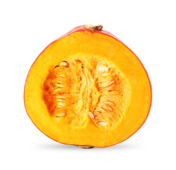 Half of ripe pumpkin on white background
