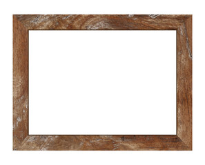 Empty brown wooden frame on transparent backgtound.