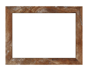 Empty brown wooden frame on transparent backgtound.