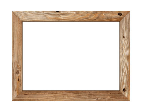 Empty brown wooden frame on transparent backgtound.