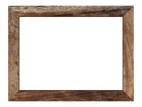 Empty brown wooden frame on transparent backgtound.