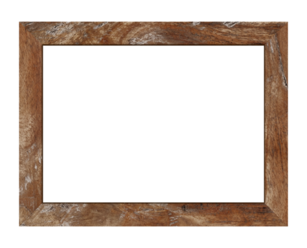 Empty brown wooden frame on transparent backgtound.