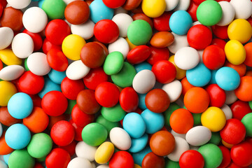 Fototapeta na wymiar Many small colorful candies as background, top view