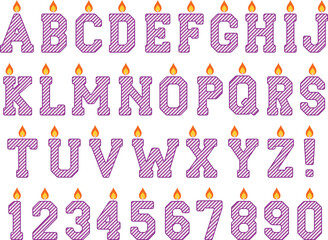 Fototapeta na wymiar Purple Striped Birthday Candle Alphabet Letter & Number Clipart