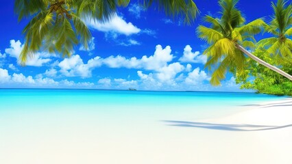 Fototapeta na wymiar Tropical white sand beach with coco palms and the turquoise sea on Caribbean island.