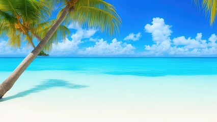 Obraz na płótnie Canvas Palm trees on the Caribbean tropical beach.