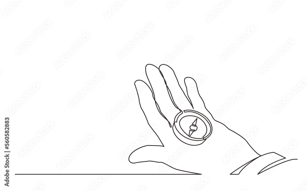 Poster continuous line drawing hand holding compass - png image with transparent background