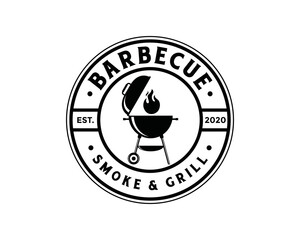 BBQ grill icon vintage logo design. Barbecue icon in circle symbol, vector illustration