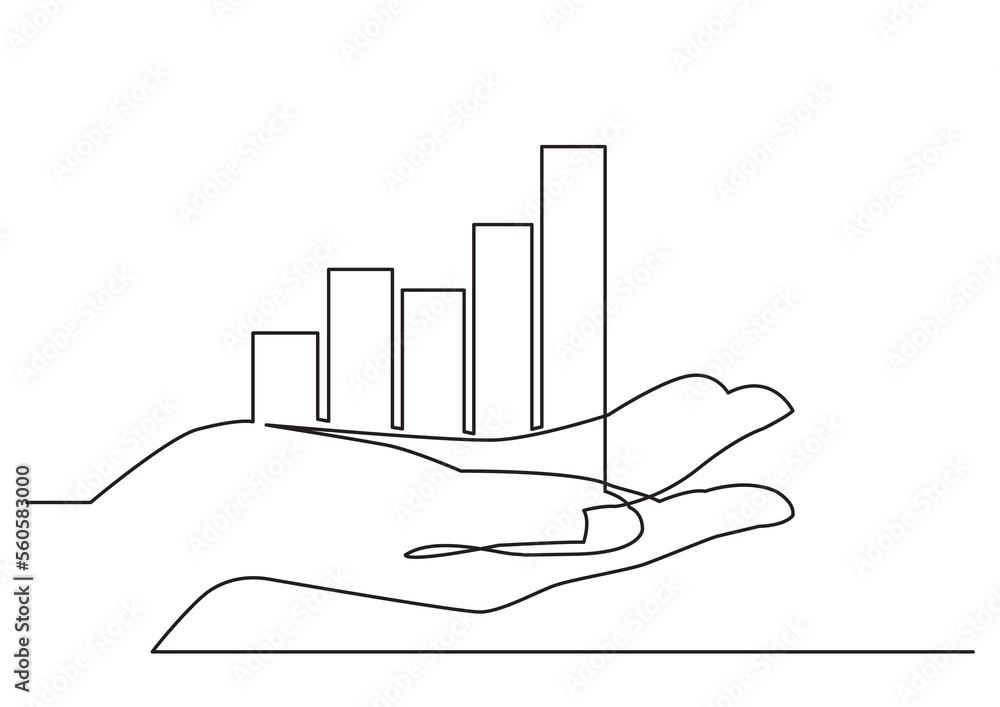 Poster continuous line drawing hand showing growth chart - png image with transparent background