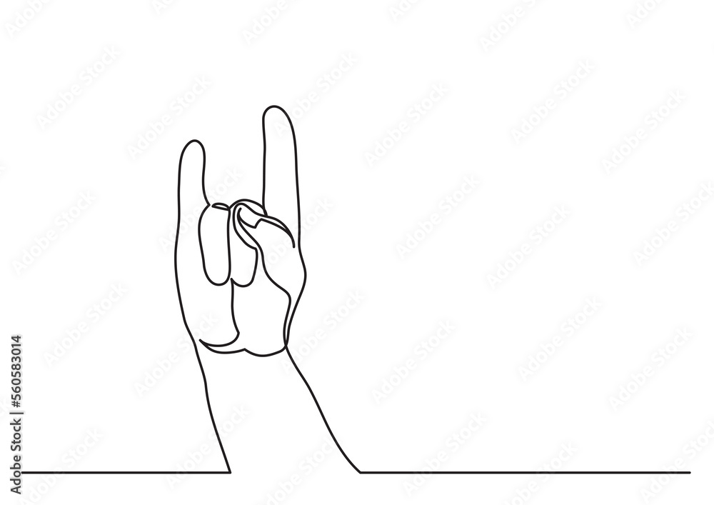 Poster continuous line drawing hand showing sign of horns - png image with transparent background