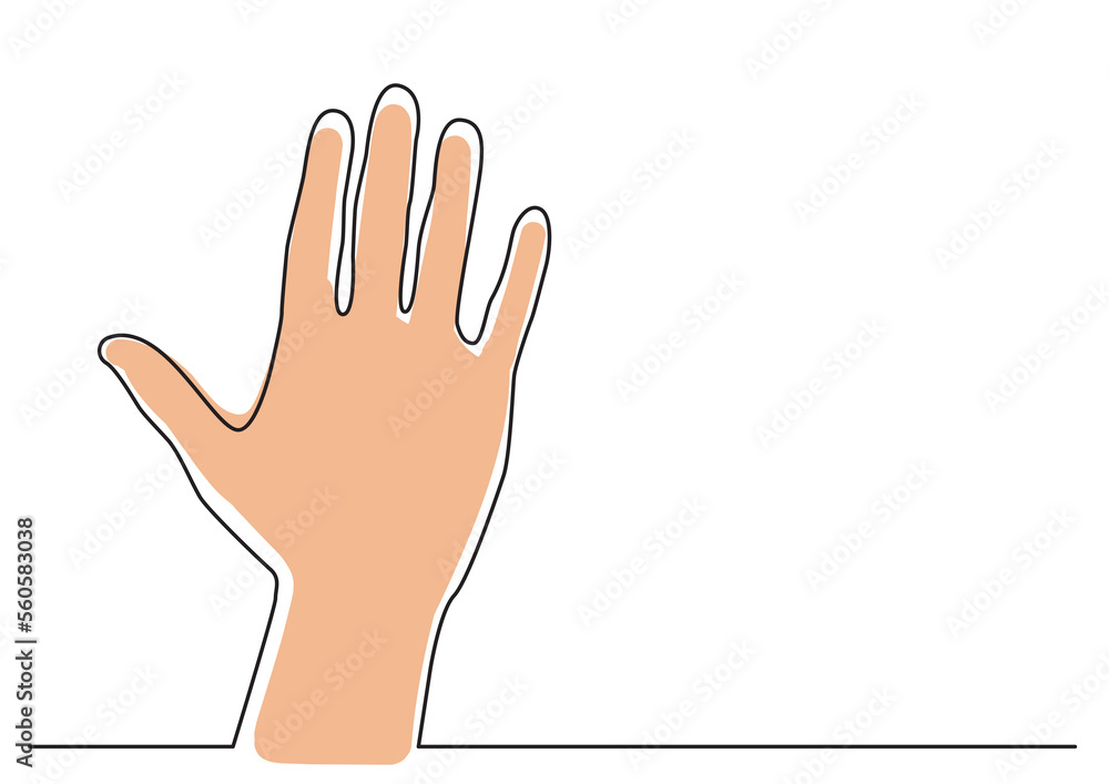 Poster continuous line drawing hand waving gesture in color - png image with transparent background