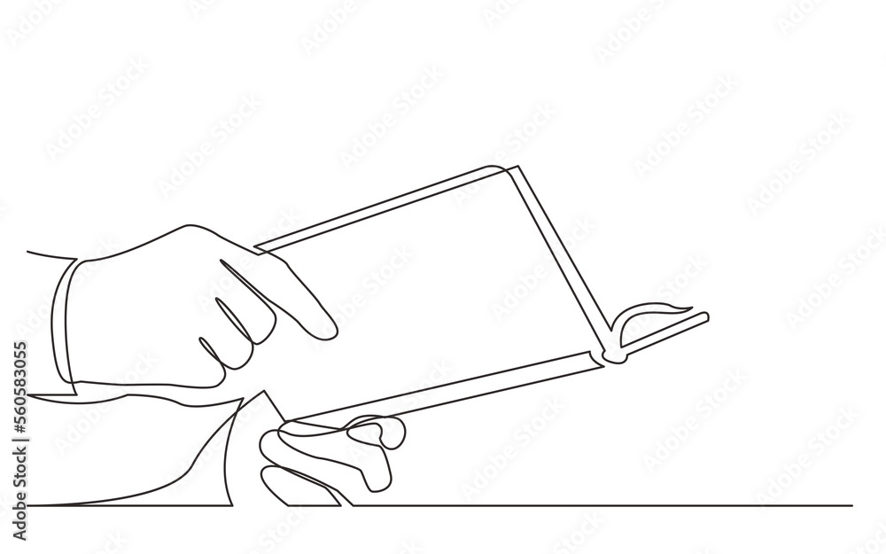Poster continuous line drawing hands holding book - png image with transparent background