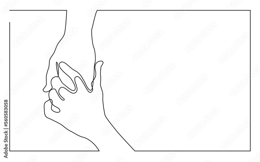 Poster continuous line drawing hands holding each other - png image with transparent background