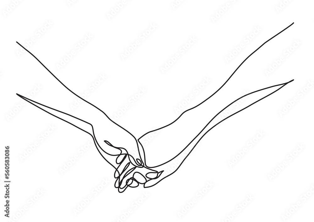 Poster continuous line drawing hands holding together - png image with transparent background
