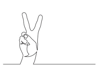 continuous line drawing hand showing victory sign - PNG image with transparent background