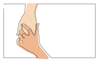continuous line drawing hands holding each other in color - PNG image with transparent background