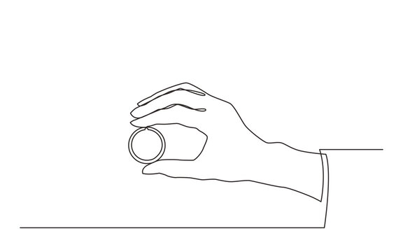 continuous line drawing hand showing money coin - PNG image with transparent background