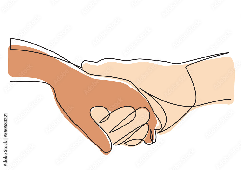 Sticker continuous line drawing holding hands together in color - PNG image with transparent background