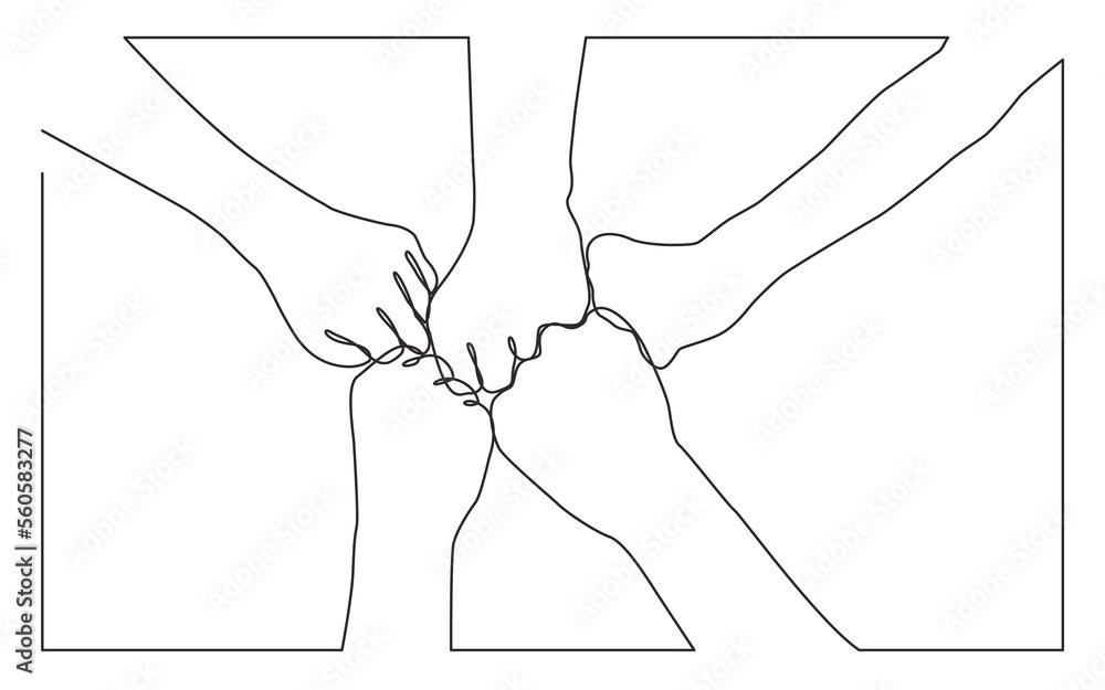 Aufkleber continuous line drawing team bumping fists together - png image with transparent background