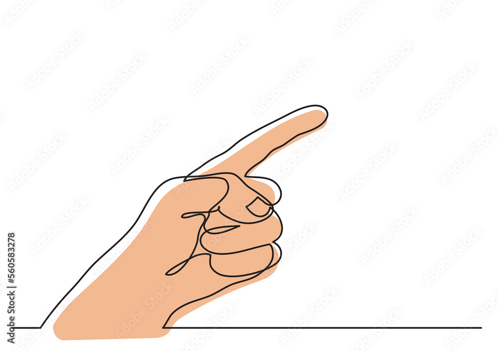 Poster continuous line drawing pointing finger gesture in color - png image with transparent background