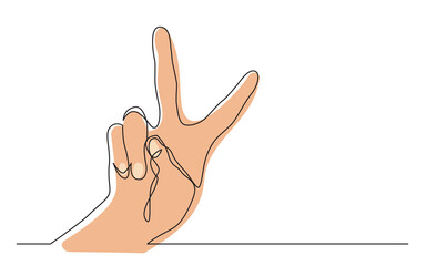 continuous line drawing one hand showing victory sign in color - PNG image with transparent background