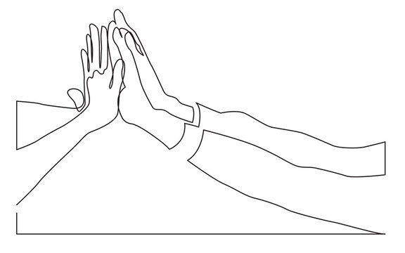 continuous line drawing people team hands giving high five - PNG image with transparent background