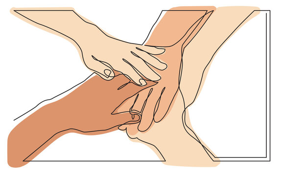 continuous line drawing people team holding hands together in color - PNG image with transparent background