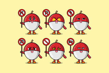 Cute Lychee cartoon character holding traffic sign illustration in modern 3d style design