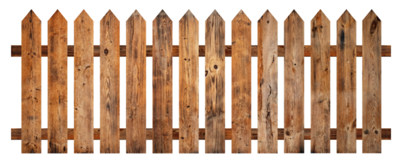Empty brown wooden fence on transparent backgtound.