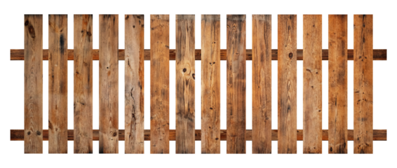 Empty brown wooden fence on transparent backgtound.