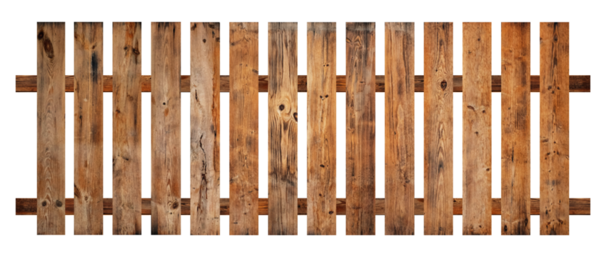 Empty brown wooden fence on transparent backgtound.