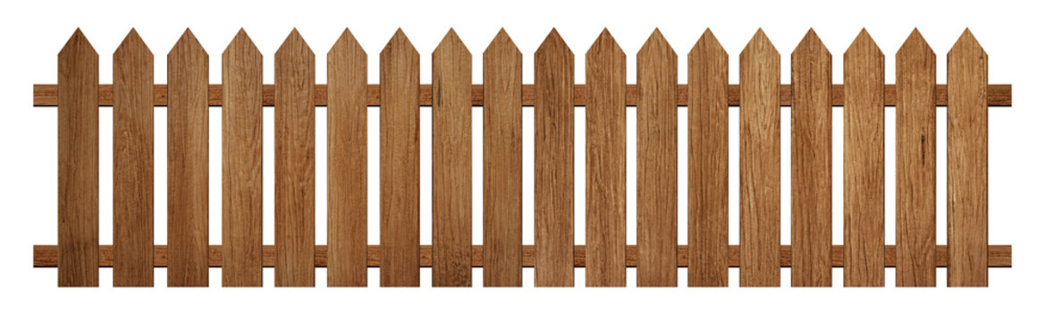 Empty brown wooden fence on transparent backgtound.