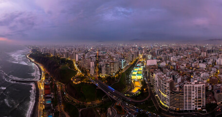 Lima/Peru panorama aerial shot by night