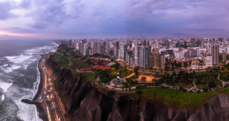 Lima/Peru panorama aerial shot by night
