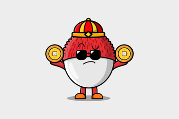 Cute cartoon Lychee chinese character in vector icon illustration