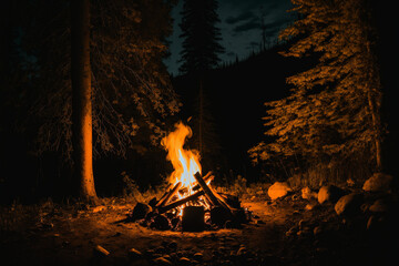 Campfire in the woods, at night With Generative AI
