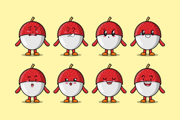 Set kawaii Lychee cartoon character with different expressions cartoon face vector illustrations