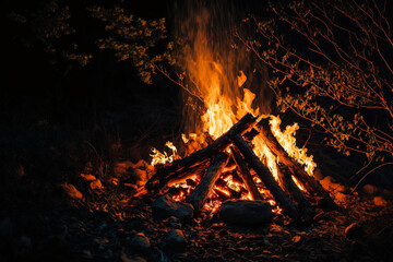 Campfire in the woods, at night With Generative AI